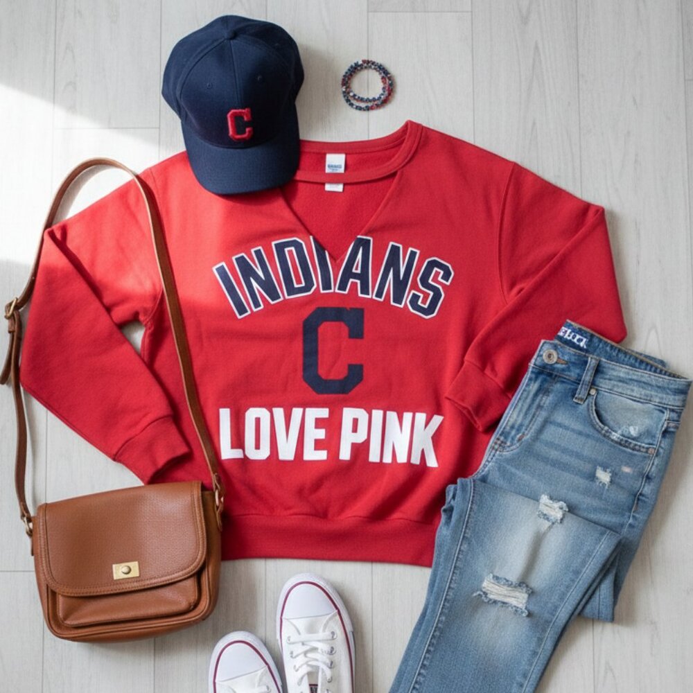 PINK Victoria’s Secret MLB Cleveland Indians Love Pink Pullover - Small